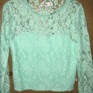 Cute Light Blue/ Coral Lace Long sleeve shirt